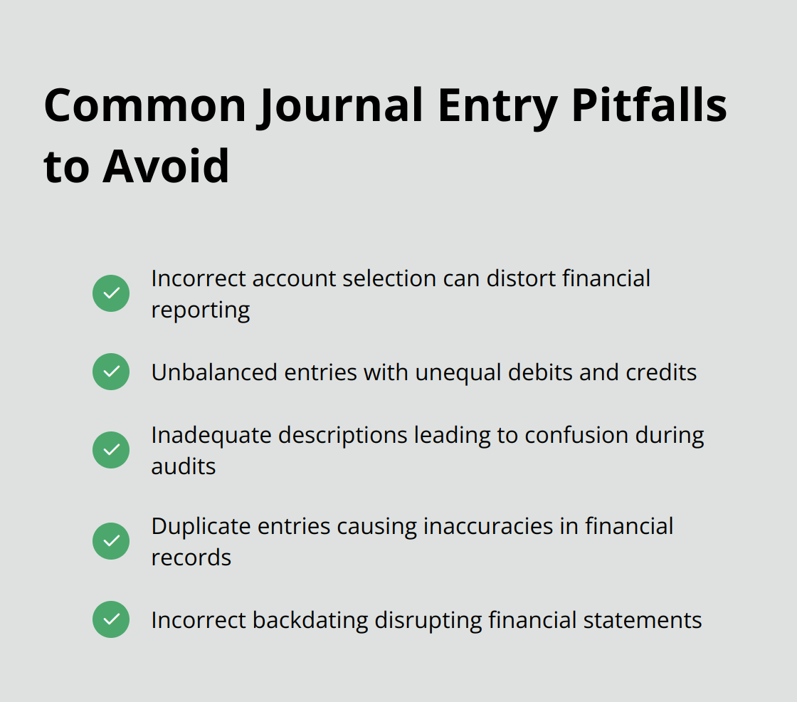 Chart listing five common pitfalls to avoid when creating journal entries in QuickBooks Online - quickbooks online journal entry